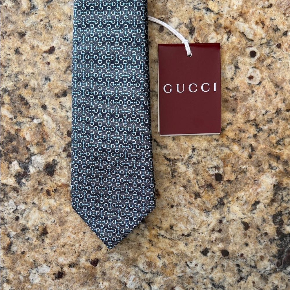 Gucci Graphite Blue Horse-bit  Patterned Tie